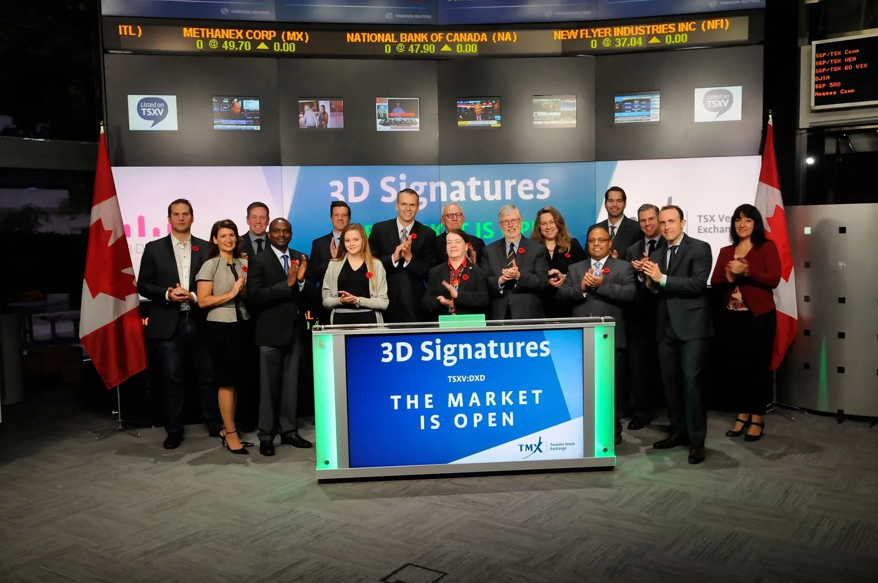 3D Signatures ringing the opening bell at the Toronto Stock Exchange