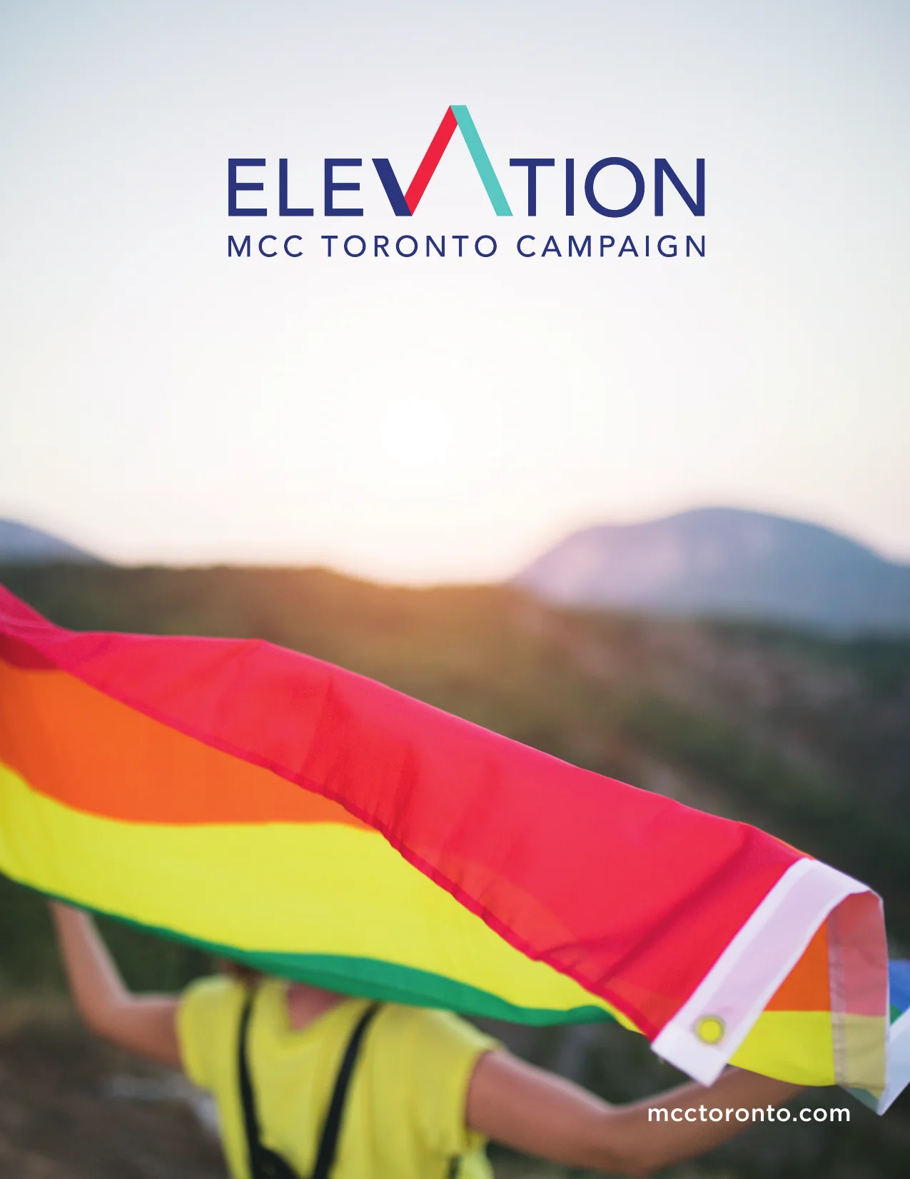 Cover of the Elevation case for support, the A of Elevation set as a chevron in the Pride colours