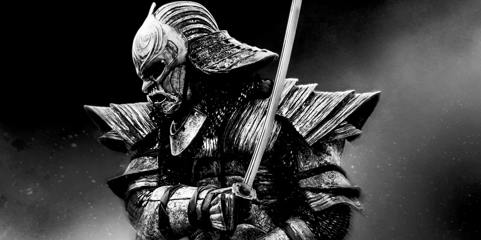 A katana held across the shoulder in near darkness &mdash; the reference the Satori mark was drawn from