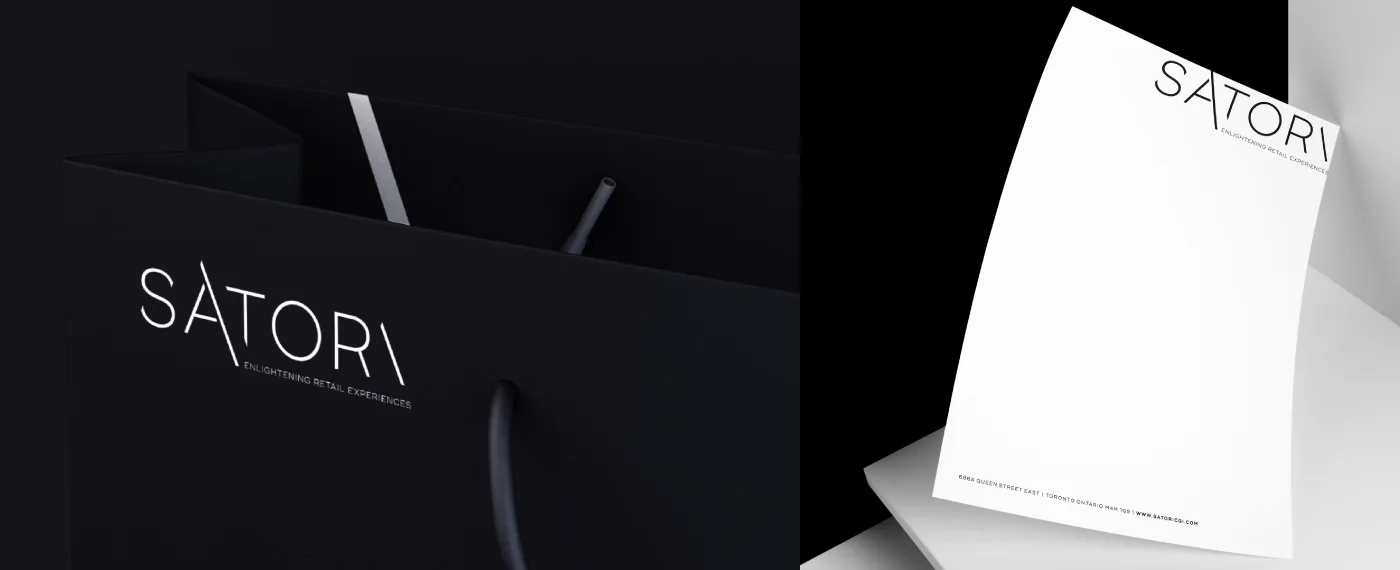 A matte black Satori gift bag, and the letterhead
